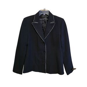 Black Blazer With Contrast Trim Classic look office wear Vintage elegant